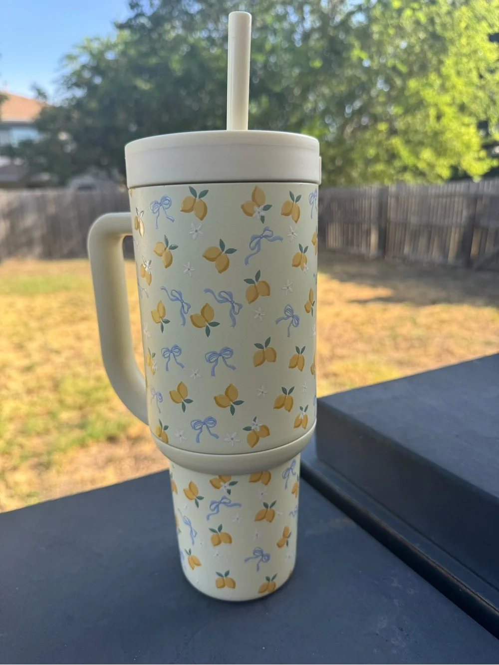 Ello 40 oz Insulated Stainless Steel Tumbler w/ Handle Lid Straw Cream Floral